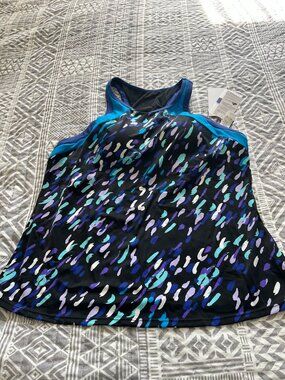 SwimSuits for All - TOP Black with Aqua, Teal, White and Purple, Padded Bra - 18